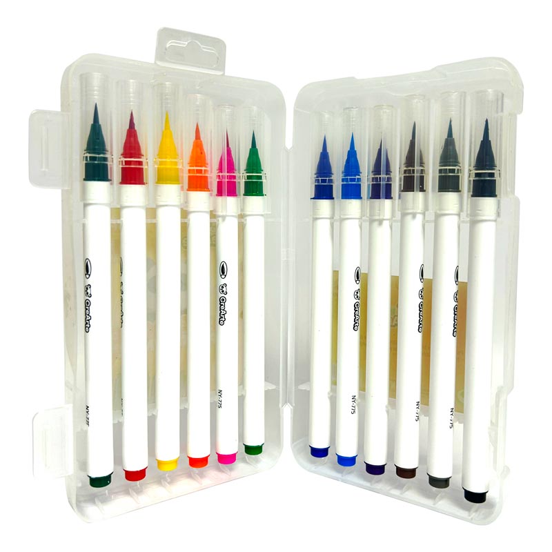 Marcador CreArte Punta Pincel estuche rigido 12 colores
