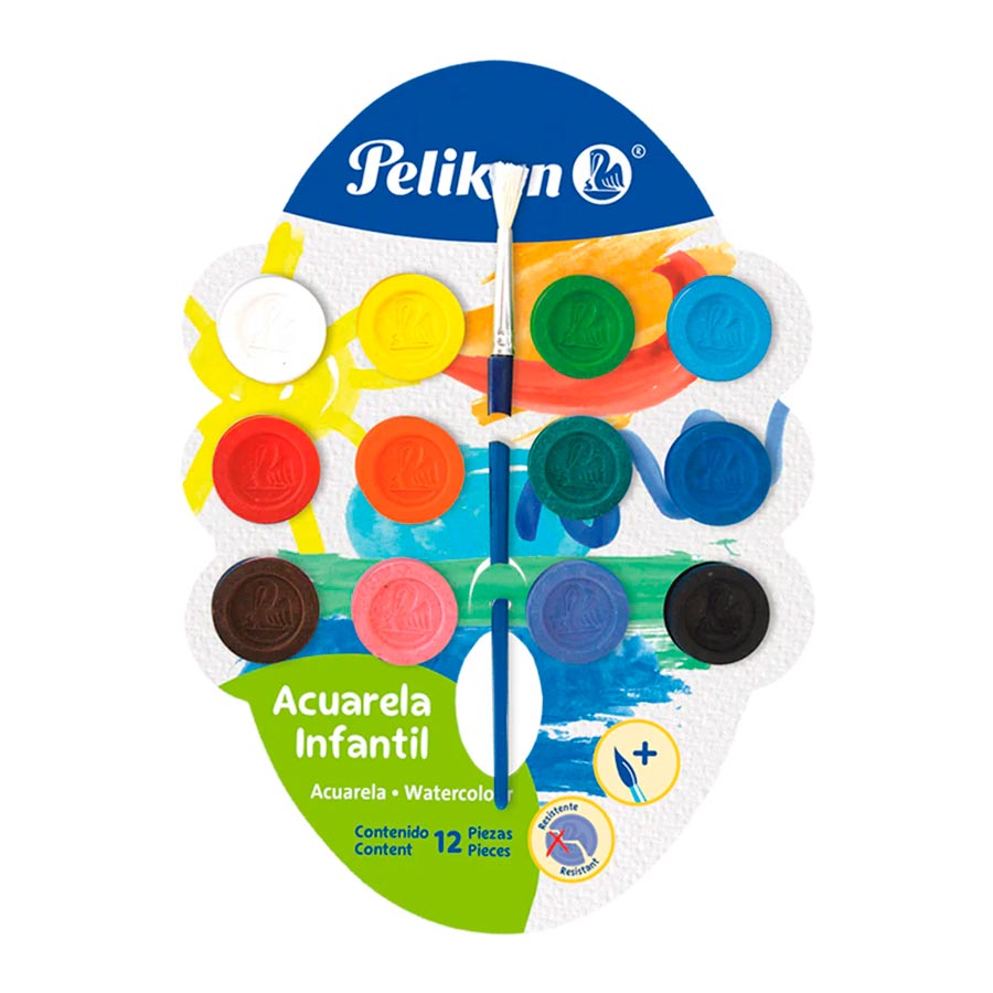 Acuarelas Infantil Pelikan 12 colores, estuche cartón