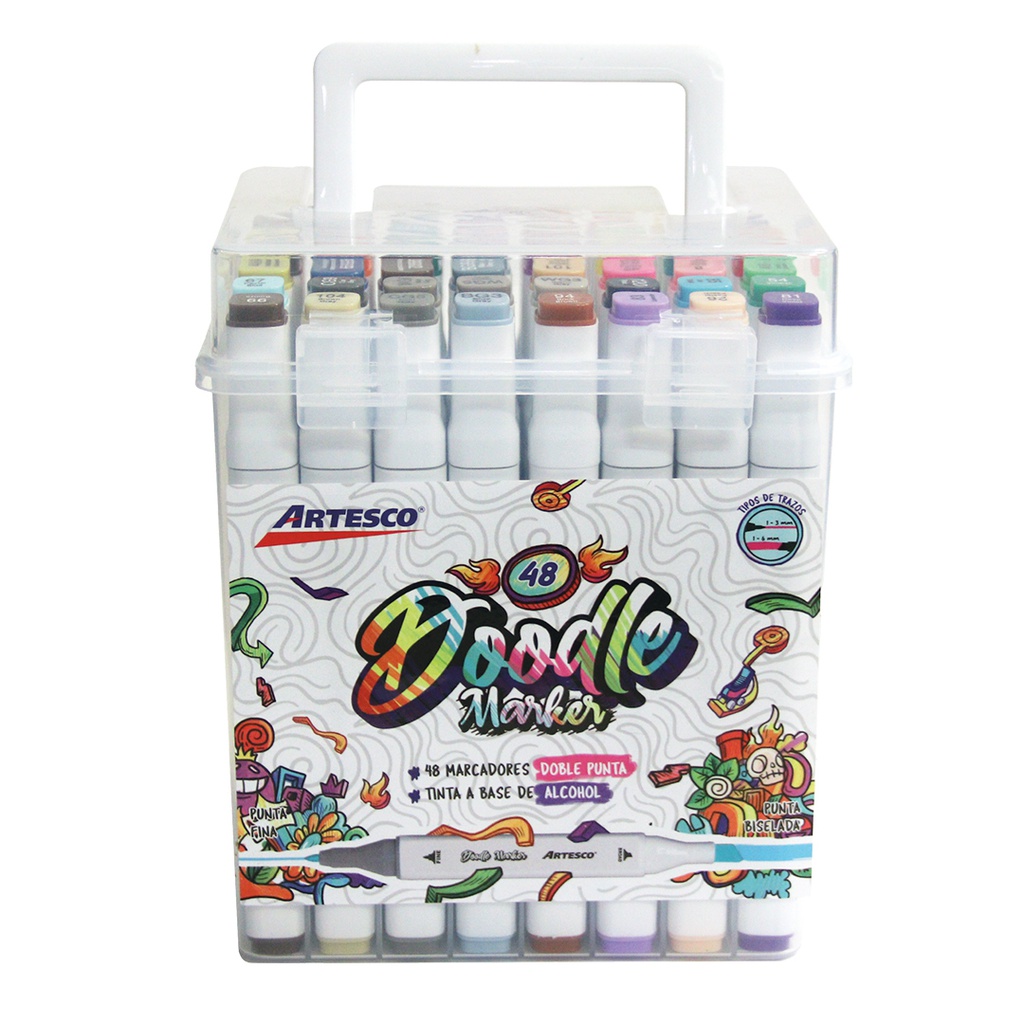 Marcadores DOODLE doble punta biselado y redondo 5/1.5mm frasco rigido de 60 colores