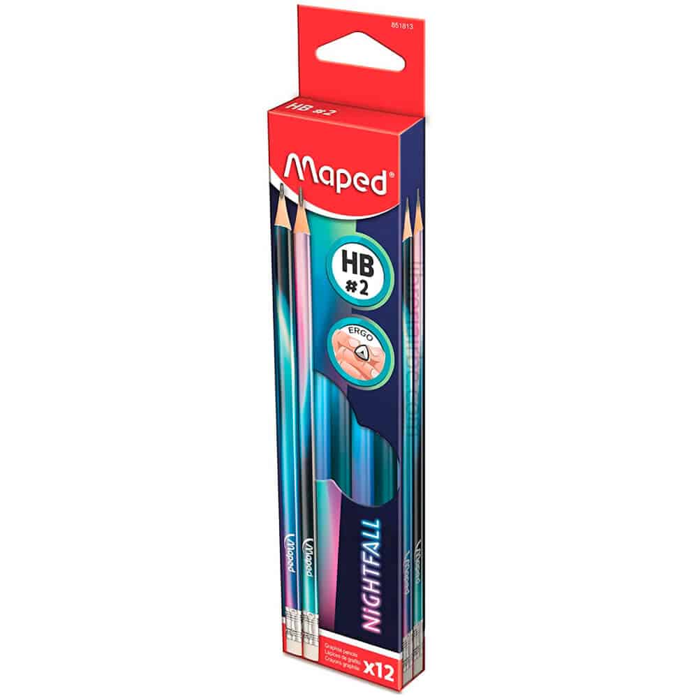 Lapiz negro GRAFITO NIGHFALL con borrador Maped de 12pcs