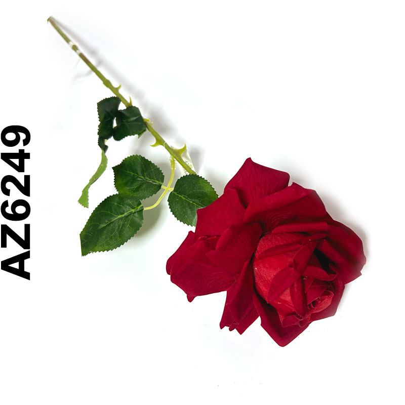 Flor - rosa individual terciopelo con 2 hojas AZ6249, largo 70cm, corola 12cm