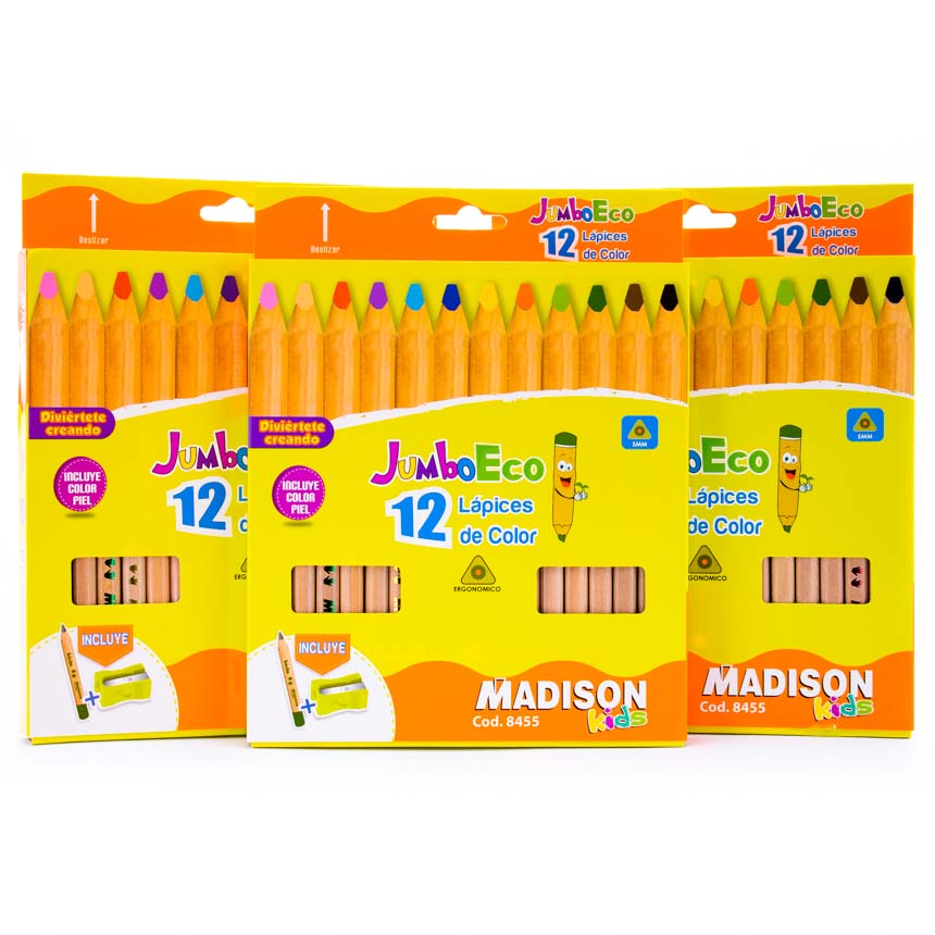 Color Largo JUMBO Madison 12 Colores + Tajador + Lapiz