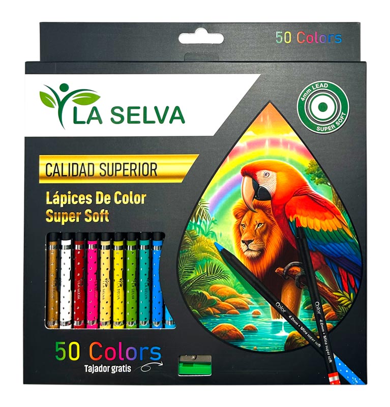 Color largo redondo mina 4mm SUPER SOFT madera negra La Selva de 50 colores + tajador