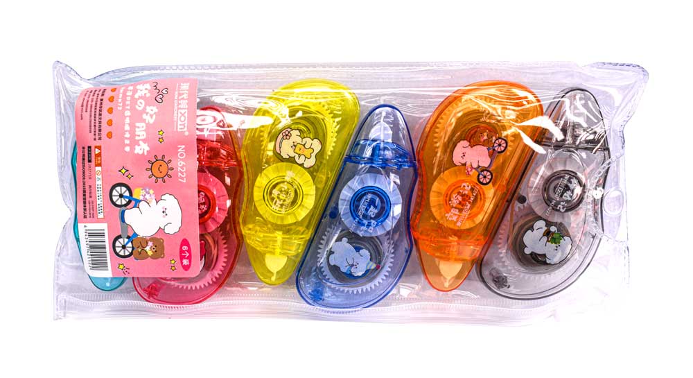 [6227] Corrector en cinta 6227 cuerpo colores cristalinos estuche de 6pcs