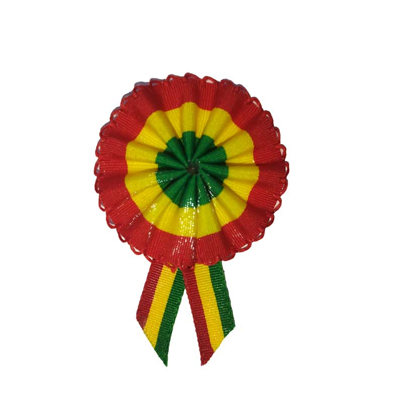Escarapela tricolor borde dorado greca diametro 5cm, bolsa de 25 PCS + su gancho