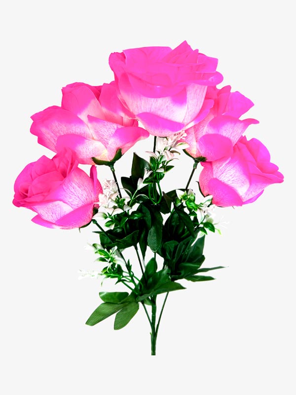 Flor - ramo de 5 rosas con adornos blancos,  largo 50 cm, corola 10 cm