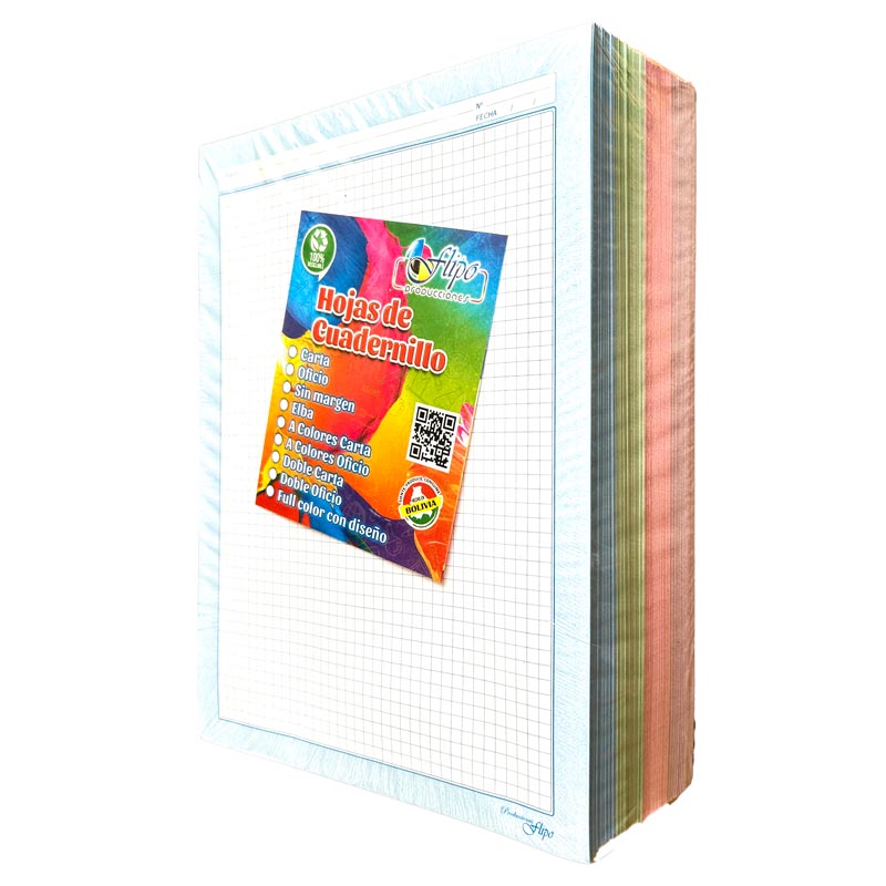 Hojas cuadernillo Carta Color (100 Paquetitos de 5 hojas)