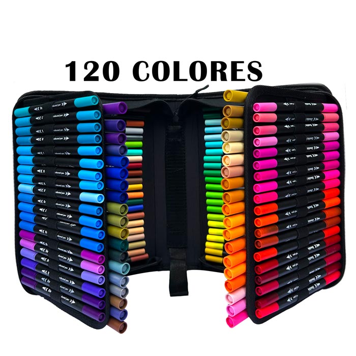 [CD-120] Marcador DUAL TIP 1-2mm aprox. y punta pincel de 120 colores