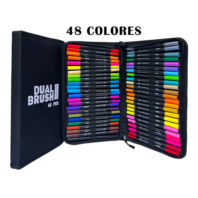 [CD-48] Marcador DUAL TIP 1-2mm aprox. y punta pincel de 48 colores