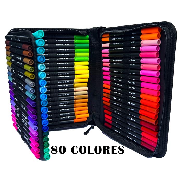 [CD-80] Marcador DUAL TIP 1-2mm aprox. y punta pincel de 80 colores