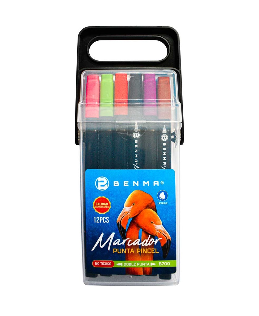 [B700] Marcador doble punta pincel en estuche rígido tipo maleta BENMA 12 colores