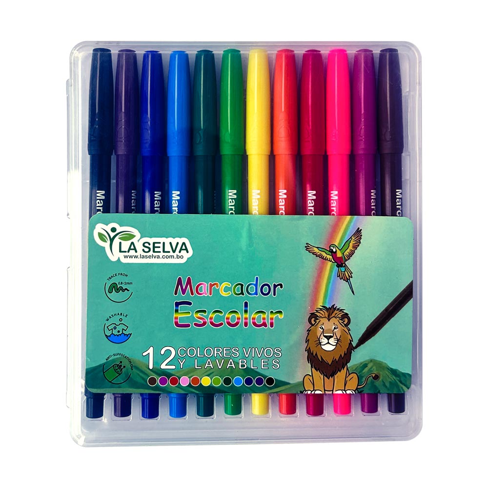 [LS2012] Marcador escolar estuche rigido La Selva de 12 colores