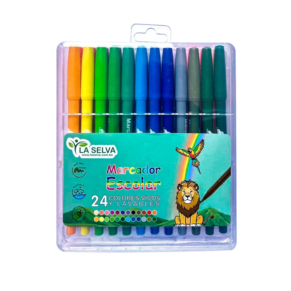 [LS2024] Marcador escolar estuche rigido La Selva de 24 colores