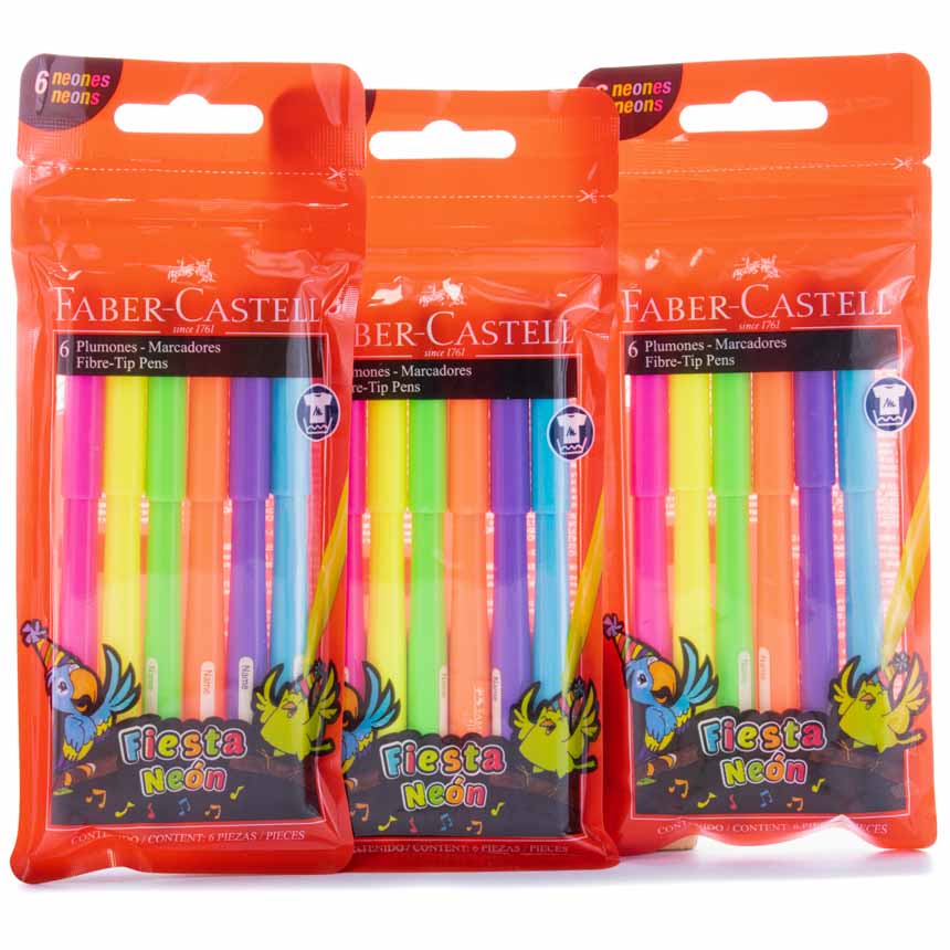 [555304] Marcador fiesta NEON Faber Castell estuche de 6 colores