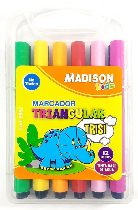 [8862] Marcador triangular Jumbo estuche rigido TRISI MADISON kids 12 colores