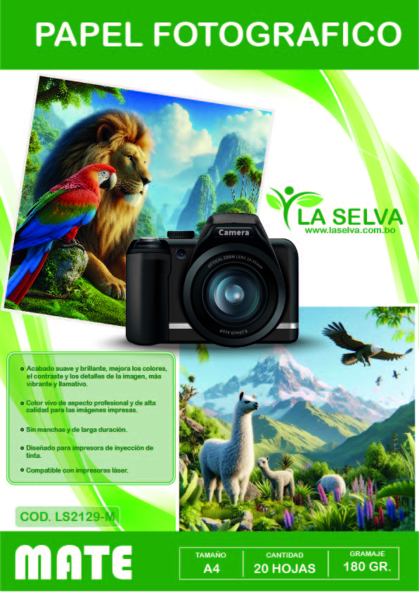Papel fotografico A4 de 180grs La Selva de 20 hojas