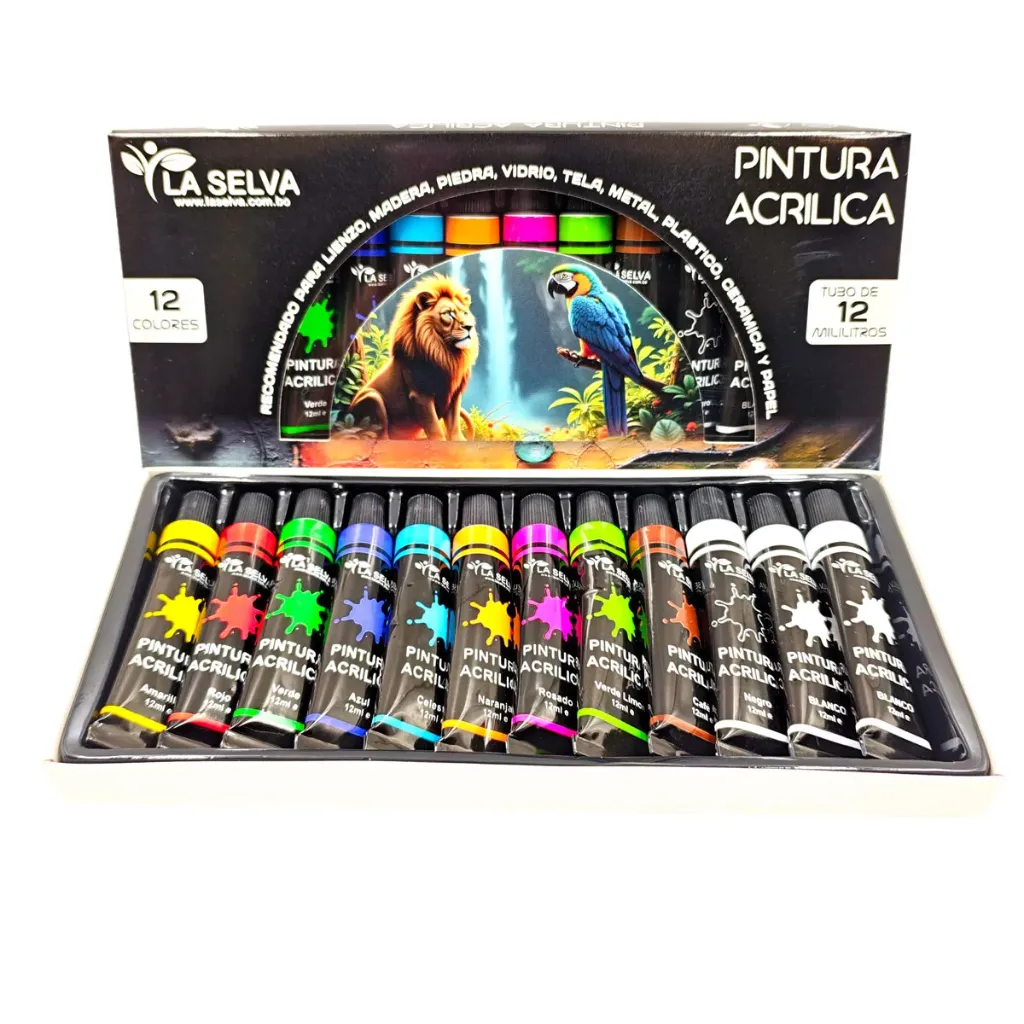 Pintura acrilica de 12ml La Selva estuche de 12 colores