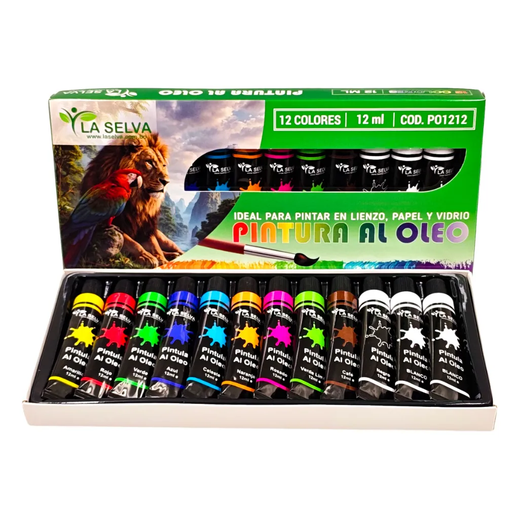 Pintura al oleo de 12ml La Selva estuche de 12 colores