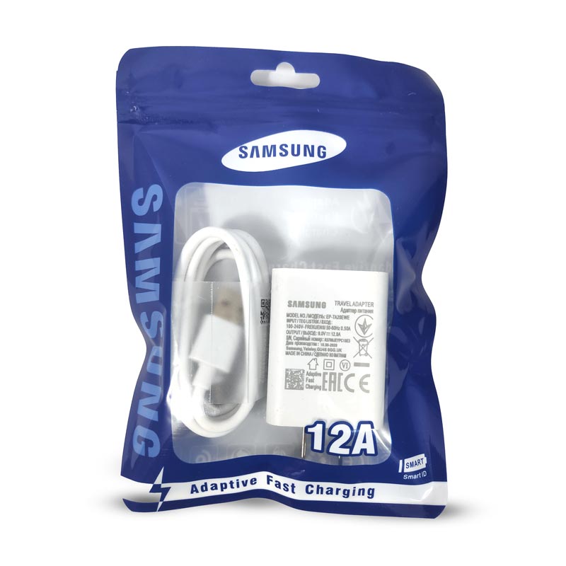 Cargador rapido cable tipo C, 12A, bolsita azul pastel Samsung