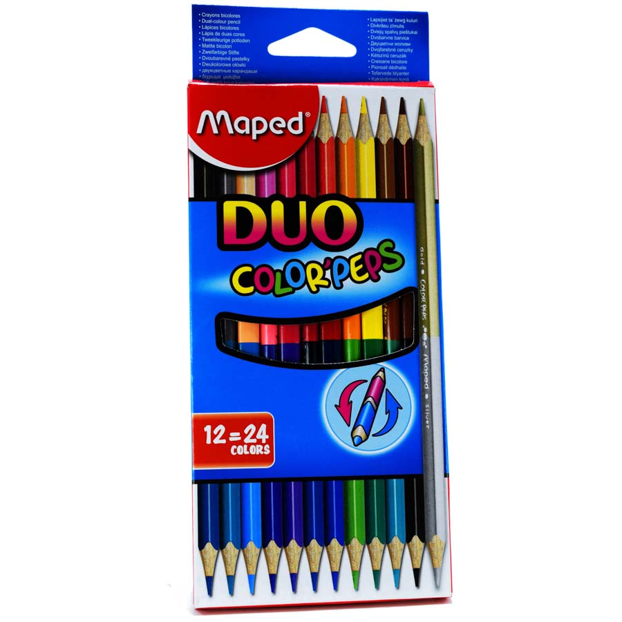 Color largo bicolor duo Peps Maped 12 lapices, 24 colores
