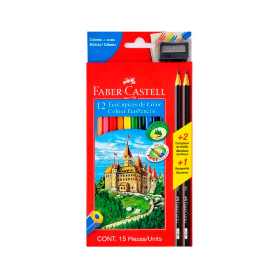 Color largo hexagonal Faber Castell +2 lapiz+1 tajador 12 colores