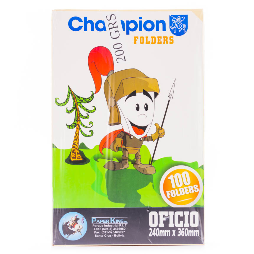 Folder Amarillo Champion Paper King Oficio 200gr. 100PCS