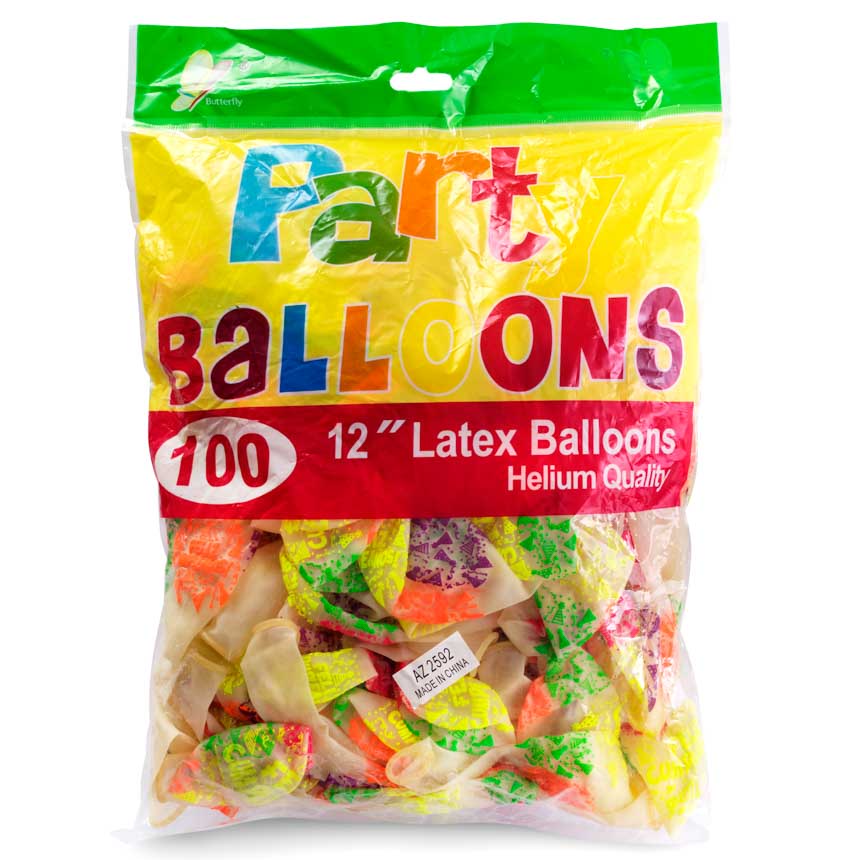 Globos Latex transparente Feliz Cumpleaños 12&quot; 100Pcs