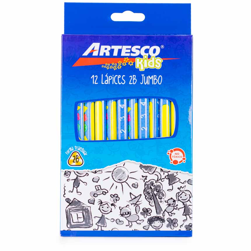 Lapiz Negro Jumbo 2B Triangular KIDS Artesco 12pcs