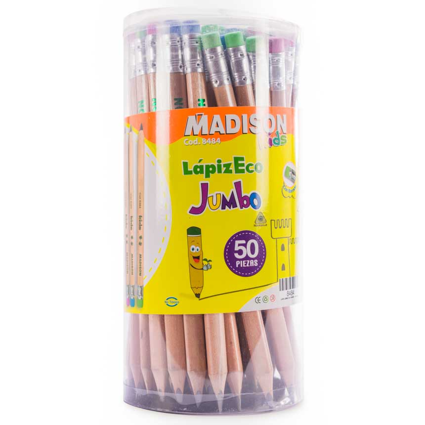 Lapiz Negro Jumbo C/Borrador de Colores Madison 50pcs