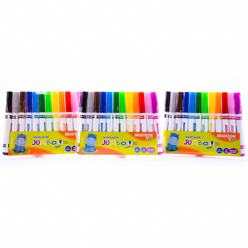 Marcador Jumbo Madison DINO punta redonda 12 Colores