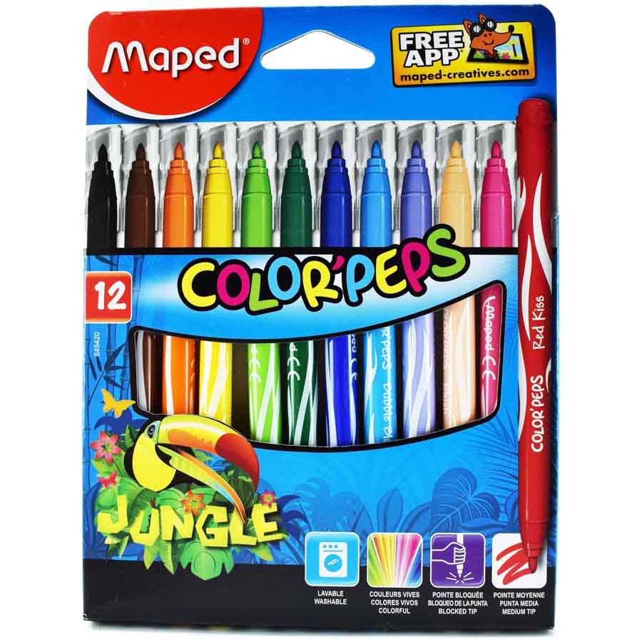Marcador Maped Jungle P/Bloqueada - 12 colores