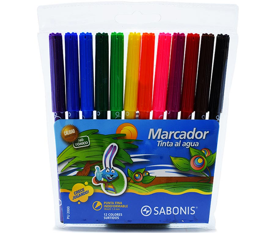 Marcador escolar tinta al agua Sabonis 12 colores