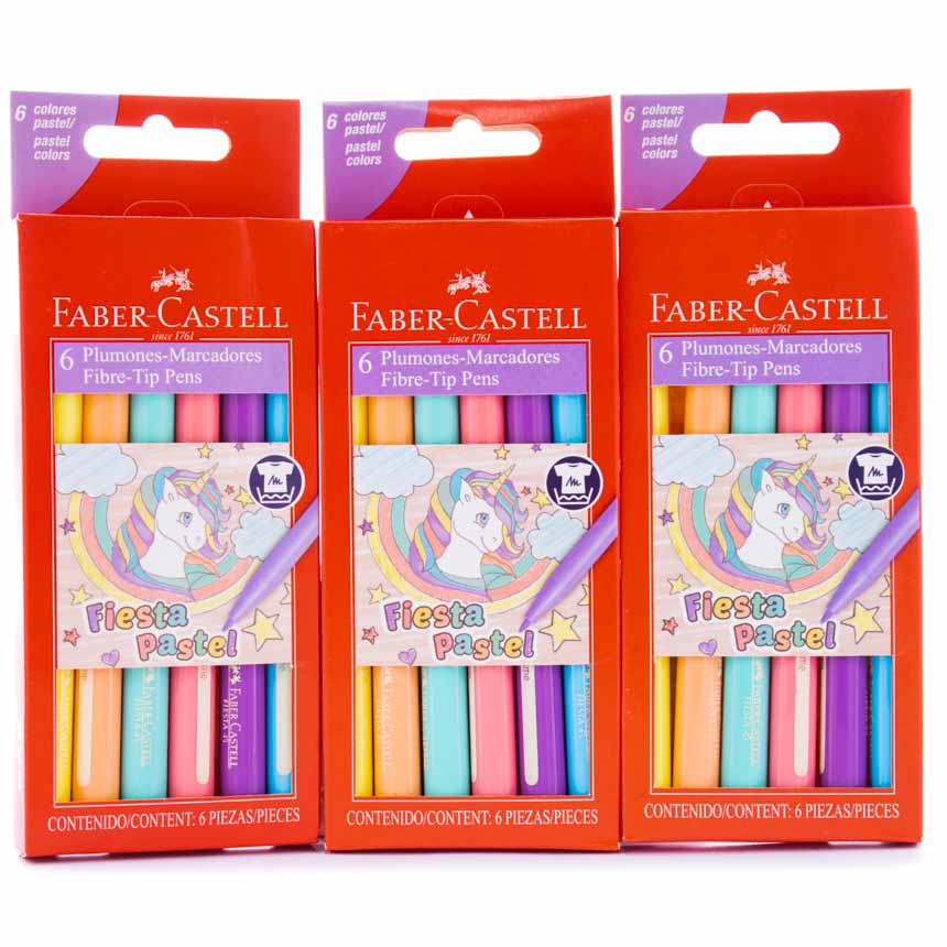 Marcador fiesta PASTEL Faber Castell estuche de 6 colores