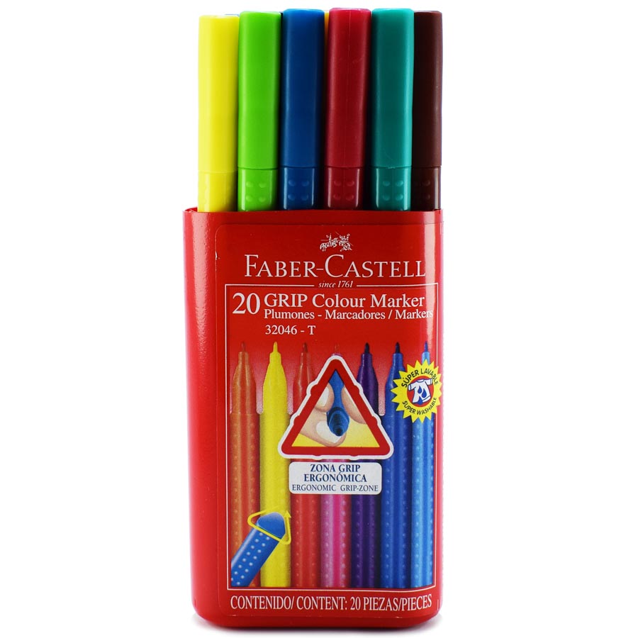 Marcador grip Faber Castell estuche de 20 colores