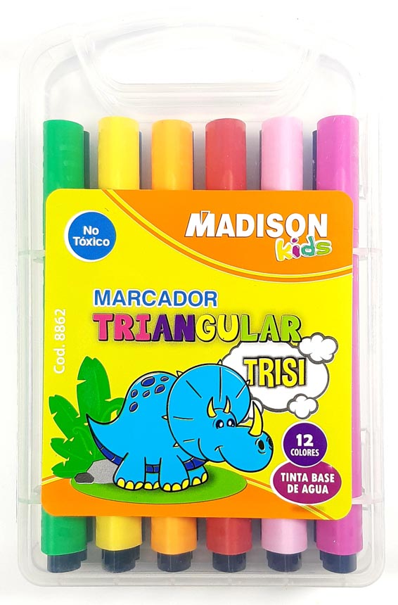 Marcador triangular Jumbo estuche rigido TRISI MADISON kids 12 colores