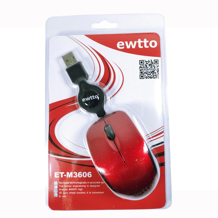 Mouse optico con cable retractil, puerto usb, para portatiles M3606 Ewtto