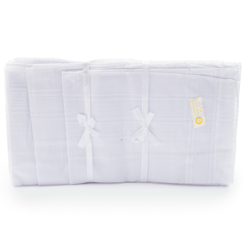 Pañuelo blanco bordado 100% algodon para VARON 37x37cm 12PCS