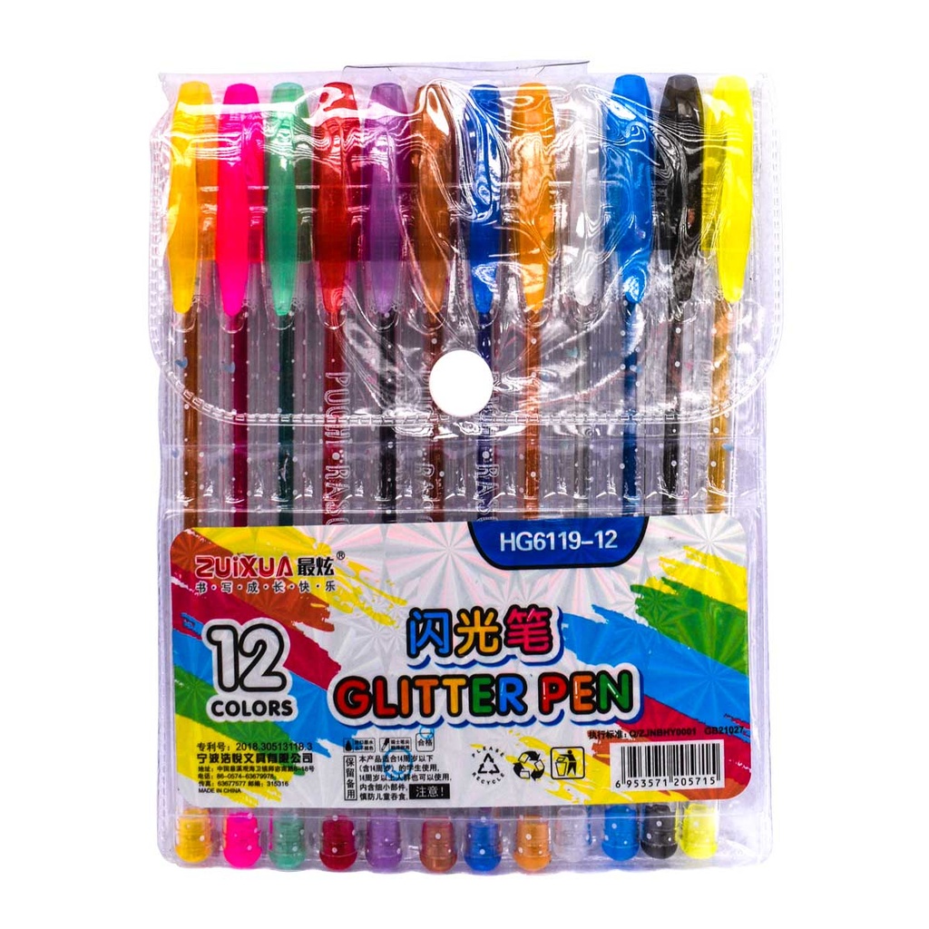 Boligrafo con glitter HG6119-12 Zuixua 12 colores