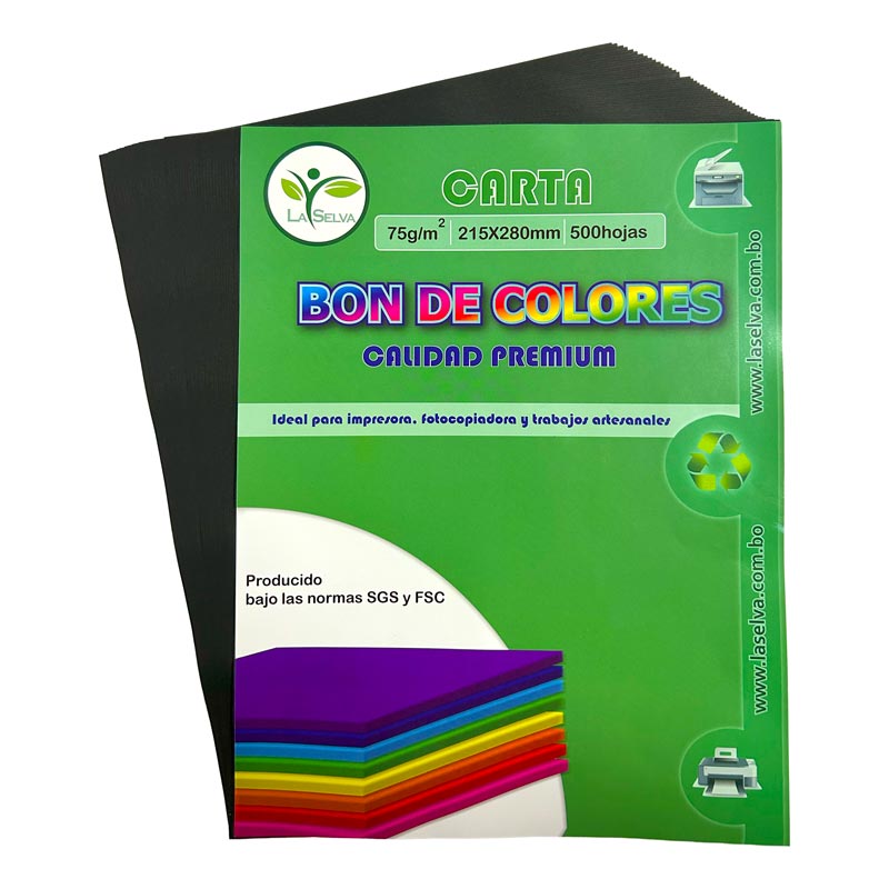 [CC75-NE] Bon colores enteros CARTA La Selva 500hojas (Negro)