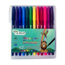 [LS2012] Marcador escolar estuche rigido La Selva de 12 colores