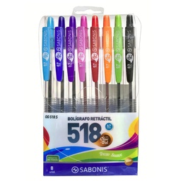 [OG518] Boligrafo retractil trazo suave 0.7mm colores surtido OG518 Sabonis 8 colores