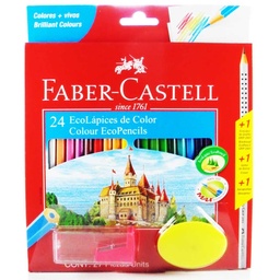 [120124E+1] Color largo Faber Castell + tajador + borrador 24 colores