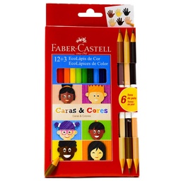 [120112CC] Color largo hexagonal Faber Castell 12 colores+ 3 bicolores = 6 Tonos de piel