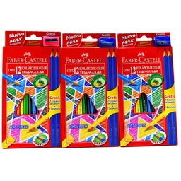 [120512T2P] Color largo triangular Faber Castell 12 colores + 2 lapices + 1 tajador