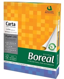 [PJ-HJ-BOR-CA-75G] Hojas bon Boreal Celulosa Argentina Carta 75gr. 500Hojas