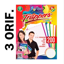 [HOJAS TRAPPER FLIPO] Hojas trapper FLIPO clasico 5 Colores  200hjs (3 Huecos)