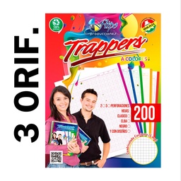 [TF3H-1] Hojas traper clasico 5 colores Flipo 200hjs (3 Huecos)