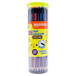 [8474] Lapiz Negro 2B Carboncillo con Borrador de Col. MADISON 50PCS