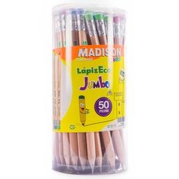 [8484] Lapiz Negro Jumbo C/Borrador de Colores Madison 50pcs