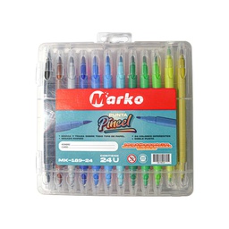 [MK-189-24] Marcador doble punta pincel estuche rigido Marko 24 colores